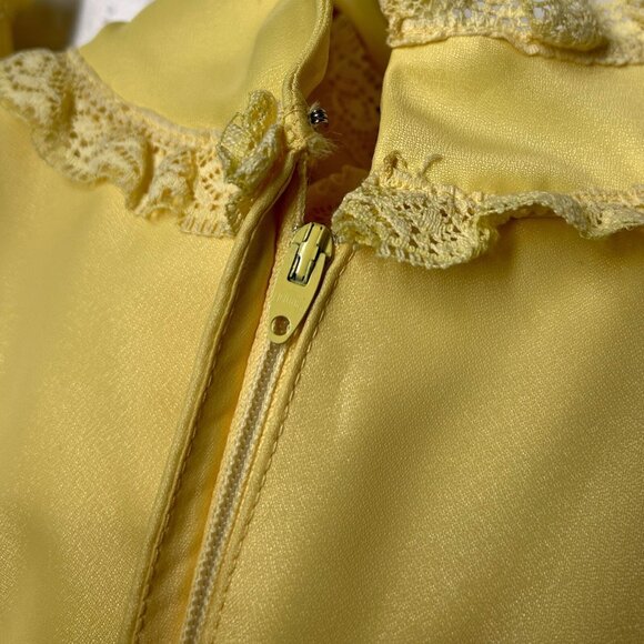 70s vintage victorian puff sleeve dress lace ruffle empire waist maxi mockneck. - Picture 10 of 12